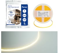 Лента светодиодная FERON 400smd(2110)/ 7вт/м 12v 5000x3х1.8мм 4000k, ip20, ls630 , 48948