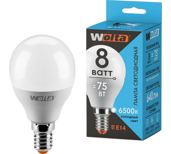 Лампа WOLTA LX G45 E14 8W 6500K 30W45GL8E14