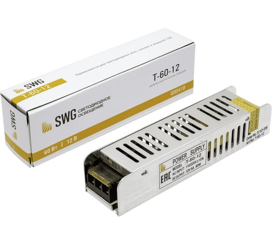 Компактный узкий блок питания SWG 60 W, 12V, T-60-12 00000000418