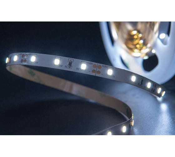 Светодиодная лента SWG 6,3 Вт/м SMD2835, 60шт/1 м, открытая, IP20, холодный белый, 12В 00-00001573
