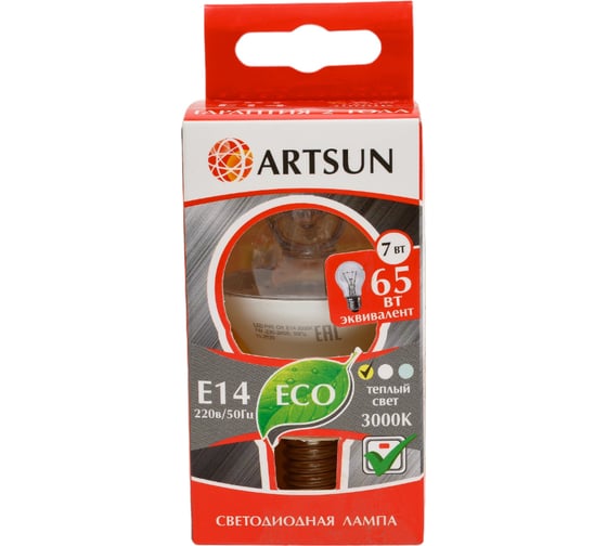 Лампа светодиодная ARTSUN LED P45 CR-7W E14 3000K 1