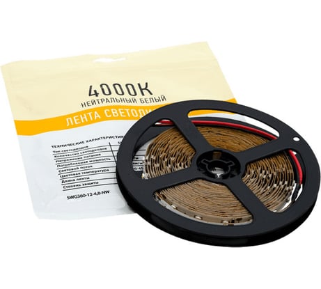 Светодиодная лента SWG 4,8 Вт/м, SMD3528, открытая, IP20, цвет нейтральный белый 00-00001623