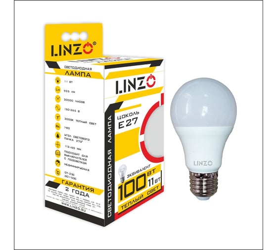 Светодиодная лампа LINZO LED A60 11W E27 3000K 1