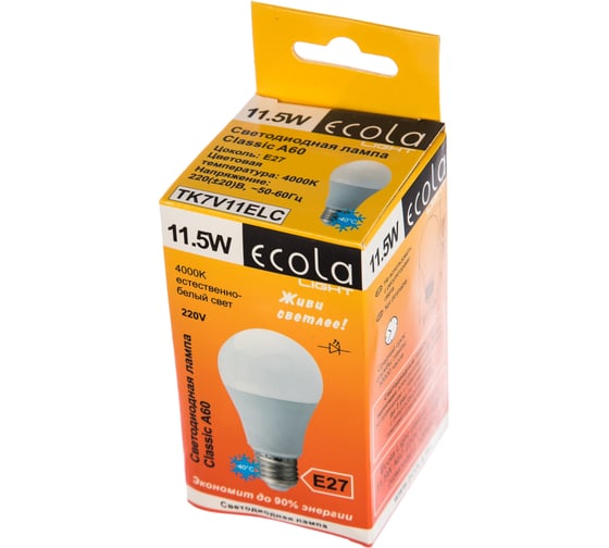 Светодиодная лампа Ecola Light classic LED 11,5W A60 220V E27 4000K /композит/ 106x60 TK7V11ELC