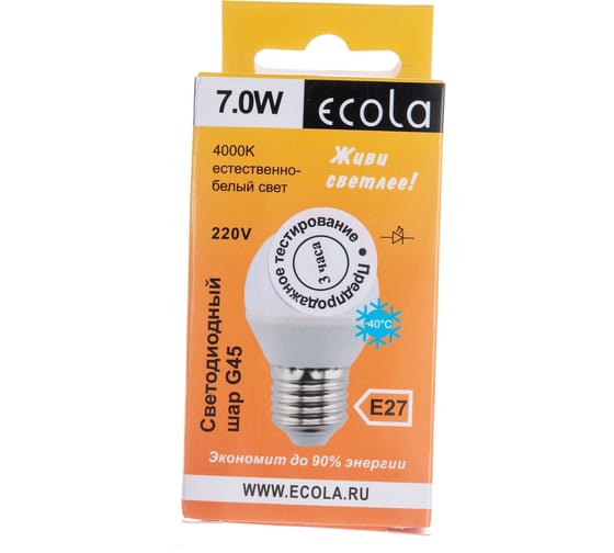 Светодиодная лампа Ecola globe LED 7,0W G45 220V E27 4000K шар /композит/ 82x45 K7GV70ELC