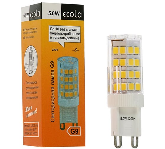Светодиодная лампа Ecola G9 LED 5,0W Corn Micro 220V 4200K 320 62x16 G9RV50ELC