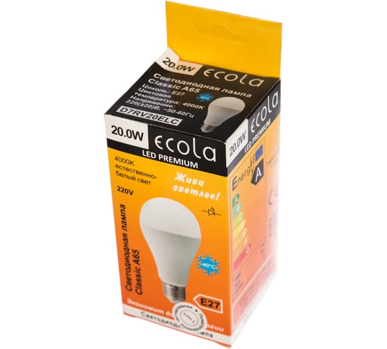 Светодиодная лампа Ecola classic LED Premium 20,0W A65 220-240V E27 4000K /композит/ 122x65 D7RV20ELC