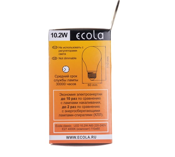 Светодиодная лампа Ecola classic LED 10,2W A60 220-240V E27 4000K /композит/ 110x60 D7LV10ELC
