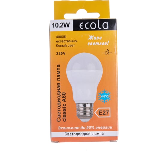 Светодиодная лампа Ecola classic LED 10,2W A60 220-240V E27 4000K /композит/ 110x60 D7LV10ELC