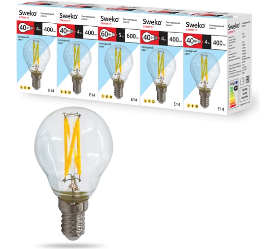 Светодиодная лампа Sweko 5 шт 17LED-G45-4W-230-4000K-E14-CL