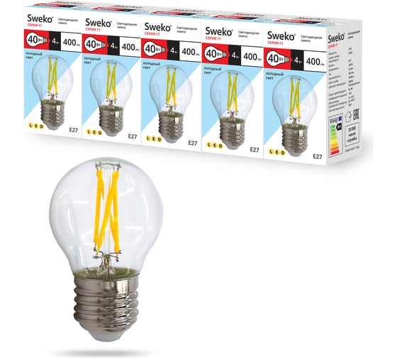 Светодиодная лампа Sweko 5 шт 17LED-G45-4W-230-4000K-E27-CL