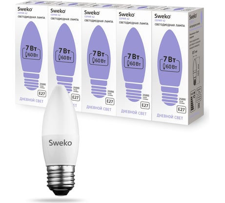 Светодиодная лампа Sweko 5 шт 42LED-C35-7W-230-6500K-E27