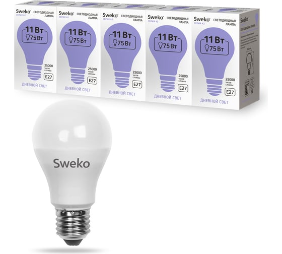Светодиодная лампа Sweko 5 шт 42LED-A60-11W-230-6500K-E27