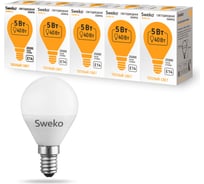Светодиодная лампа Sweko 5 шт 42LED-G45-5W-230-3000K-E14