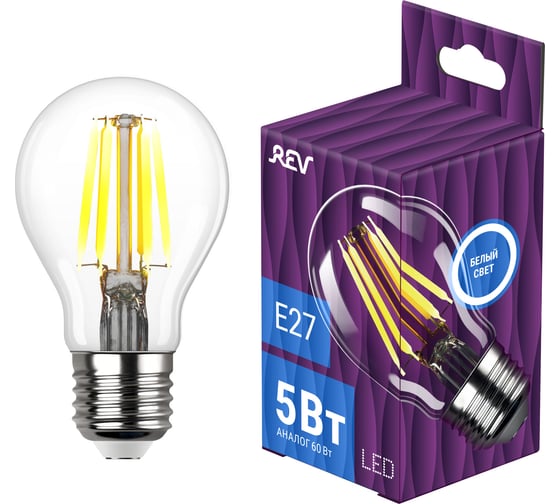 Светодиодная лампа REV FILAMENT груша A60 E27 5W, 4000K, DECO Premium 32481 2