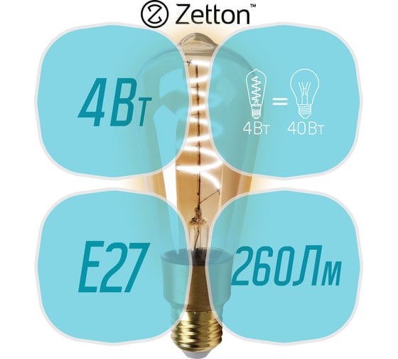 Умная лампа Zetton LED Wi-Fi Bulb ST64SP E27 4Вт 2700К Loft ZTSHLBLWWE271RU