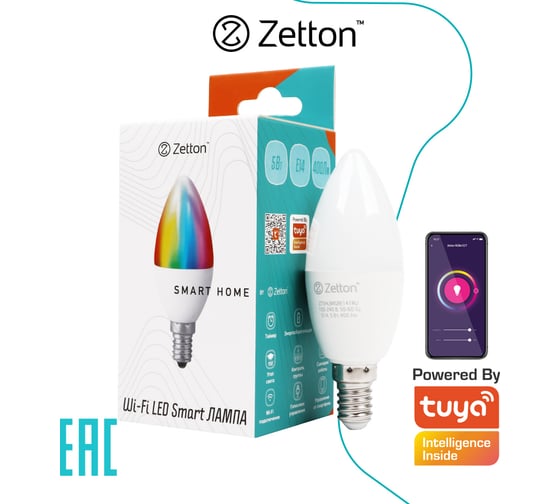 Умная лампа Zetton LED RGBW Wi-Fi Bulb E14 5Вт ZTSHLBRGBE141RU