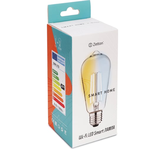 Умная лампа Zetton LED Wi-Fi Bulb ST64 E27 6Вт 2200-6500К прозрачная ZTSHLBWCWE272RU