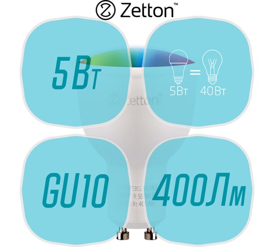 Умная лампа Zetton LED RGBW Wi-Fi Bulb GU10 5Вт ZTSHLBRGBGU101RU