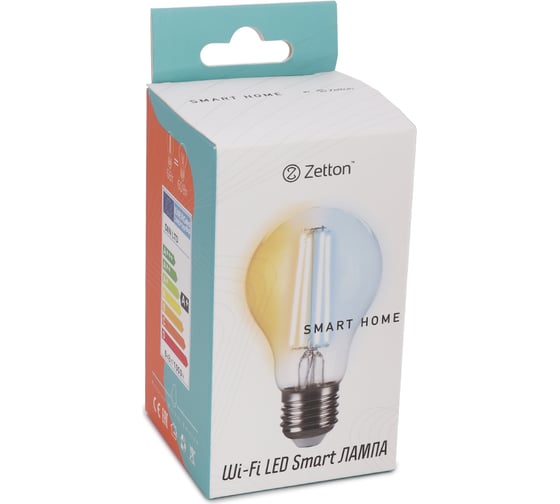Умная лампа Zetton LED Wi-Fi Bulb A60 E27 6Вт 2200-6500К прозрачная ZTSHLBWCWE271RU