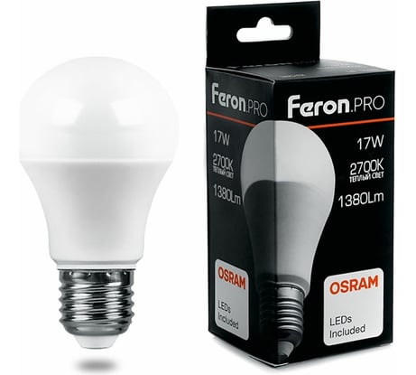 Светодиодная лампа FERON PRO LB-1017 шар E27 17W 2700K OSRAM LED 38038