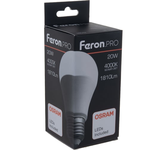Светодиодная лампа FERON PRO LB-1020 шар E27 20W 4000K OSRAM LED 38042