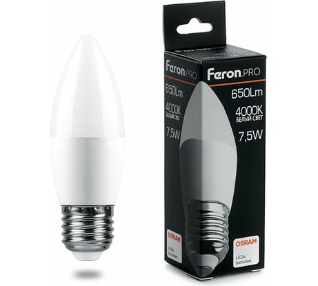 Светодиодная лампа FERON PRO LB-1307 Свеча E27 7.5W 4000K OSRAM LED 38057