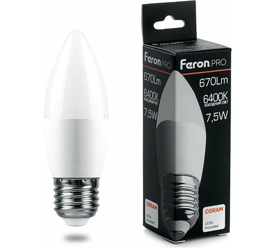 Светодиодная лампа FERON PRO LB-1307 Свеча E27 7.5W 6400K OSRAM LED 38058 1