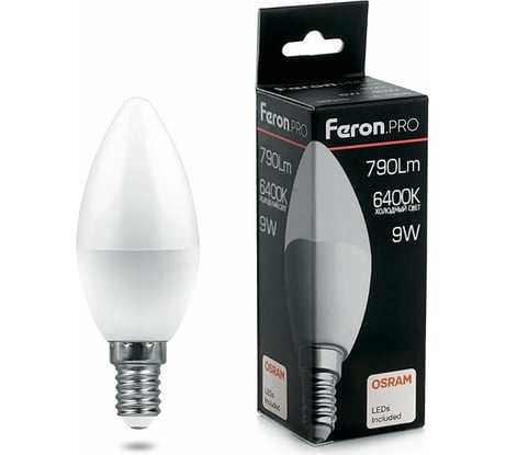 Светодиодная лампа FERON PRO LB-1309 Свеча E14 9W 6400K OSRAM LED 38061