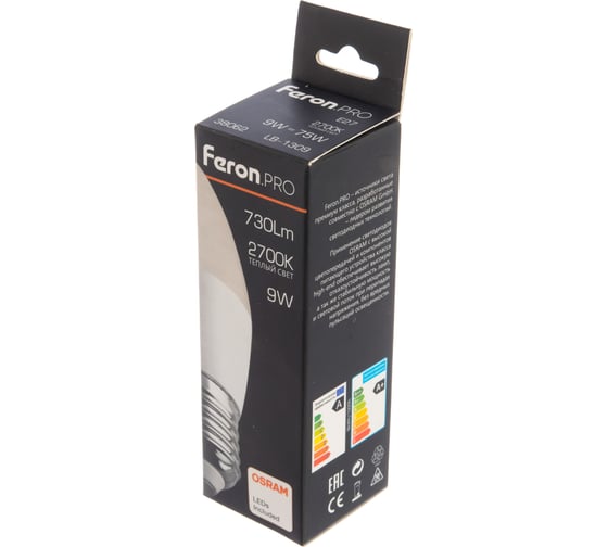 Светодиодная лампа FERON PRO LB-1309 Свеча E27 9W 2700K 38062