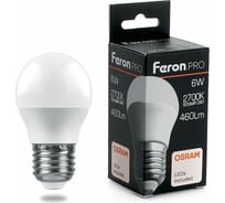 Светодиодная лампа FERON PRO LB-1406 Шарик E27 6W 2700K OSRAM LED 38068