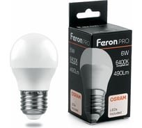 Светодиодная лампа FERON PRO LB-1406 Шарик E27 6W 6400K OSRAM LED 38070