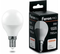 Светодиодная лампа FERON PRO LB-1409 Шарик E14 9W 6400K OSRAM LED 38079