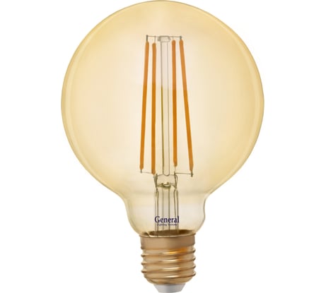 Светодиодная лампа General Lighting Systems Филамент прозрачный золотой E27 10Вт 1025Лм 2700К Теплый белый свет Шар GLDEN-G95S-10-230-E27-2700 655308