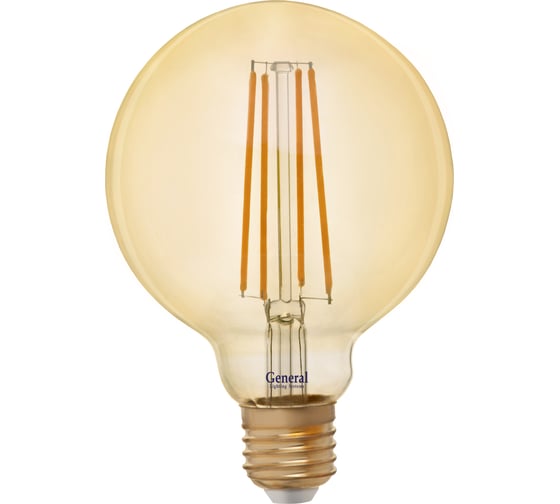 Светодиодная лампа General Lighting Systems Филамент прозрачный золотой E27 10Вт 1025Лм 2700К Теплый белый свет Шар GLDEN-G95S-10-230-E27-2700 655308