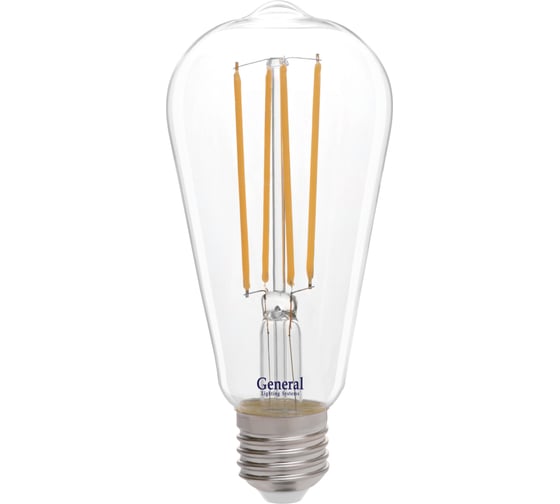 Светодиодная лампа General Lighting Systems Филамент прозрачный E27 10Вт 230В 870Лм 2700К Теплый белый свет Труба GLDEN-ST64S-10-230-E27-2700 655304 1