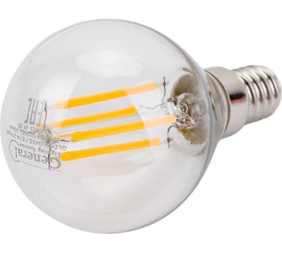 Светодиодная лампа General Lighting Systems Филамент прозрачный E14 7Вт 230В 490Лм 2700К Теплый белый свет Шар GLDEN-G45S-7-230-E14-2700 647800