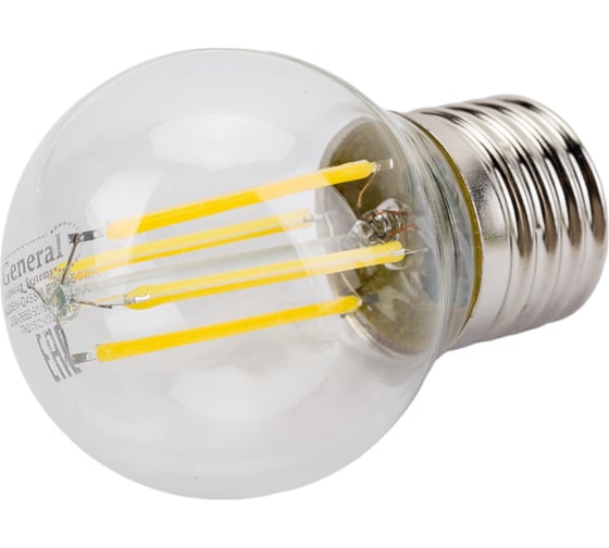 Светодиодная лампа General Lighting Systems Филамент прозрачный E27 8Вт 230В 630Лм 4500К Нейтральный белый свет Шар GLDEN-G45S-8-230-E27-4500 649981