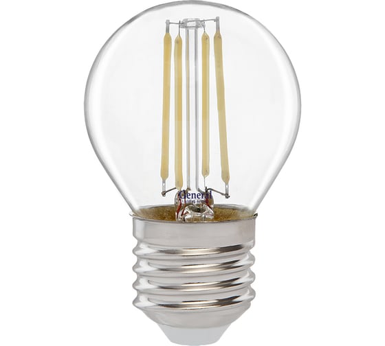 Светодиодная лампа General Lighting Systems Филамент прозрачный E27 8Вт 230В 660Лм 6500К Холодный белый свет Шар GLDEN-G45S-8-230-E27-6500 649982