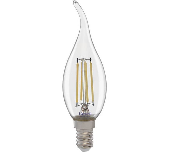 Светодиодная лампа General Lighting Systems Филамент прозрачный E14 7Вт 530Лм 6500К Холодный белый свет Свеча на ветру GLDEN-CWS-7-230-E14-6500 649901