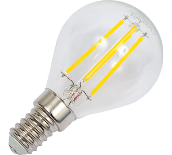 Светодиодная лампа General Lighting Systems Филамент прозрачный E14 8Вт 230В 630Лм 4500К Нейтральный белый свет Шар GLDEN-G45S-8-230-E14-4500 649978 1