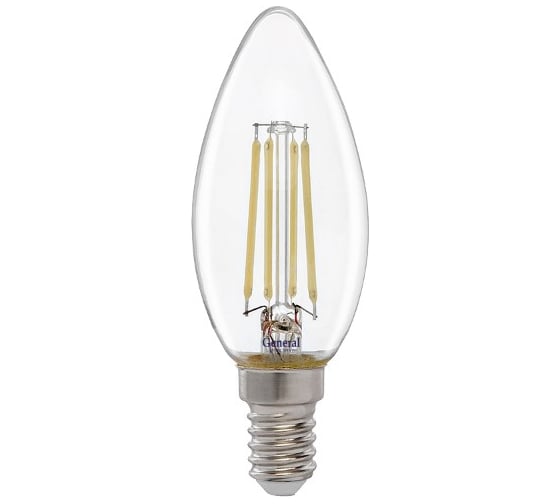 Светодиодная лампа General Lighting Systems Филамент прозрачный E14 7Вт 230В 530Лм 6500К Холодный белый свет Свеча GLDEN-CS-7-230-E14-6500 649700 1