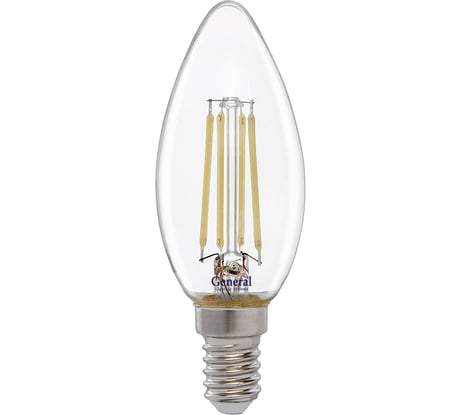 Светодиодная лампа General Lighting Systems Филамент прозрачный E14 8Вт 230В 660Лм 6500К Холодный белый свет Свеча GLDEN-CS-8-230-E14-6500 649973