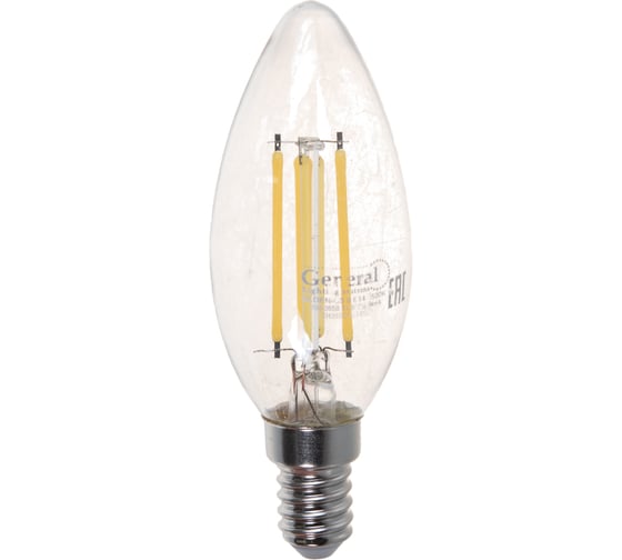 Светодиодная лампа General Lighting Systems Филамент прозрачный E14 8Вт 230В 630Лм 4500К Нейтральный белый свет Свеча GLDEN-CS-8-230-E14-4500 649972