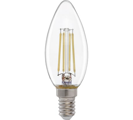 Светодиодная лампа General Lighting Systems Филамент прозрачный E14 10Вт 230В 770Лм 2700К Теплый белый свет Свеча GLDEN-CS-10-230-E14-2700 649906