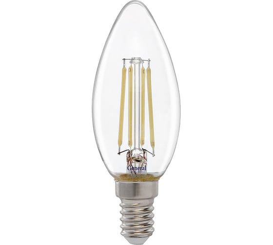 Светодиодная лампа General Lighting Systems Филамент прозрачный E14 10Вт 230В 810Лм 6500К Холодный белый свет Свеча GLDEN-CS-10-230-E14-6500 649908 1