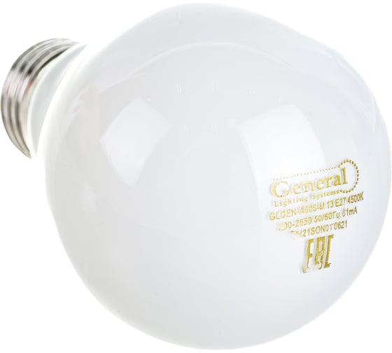 Светодиодная лампа General Lighting Systems Филамент матовый E27 13Вт 1050Лм 4500К Нейтральный белый свет Груша GLDEN-A60S-M-13-230-E27-4500 649939