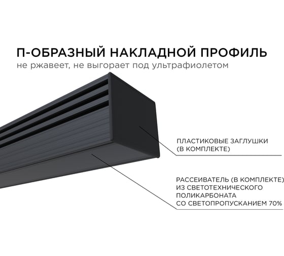 Алюминиевый П-образный профиль APEYRON для светодиодной ленты, черный 08-10-Ч