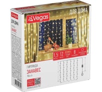 Электрогирлянда VEGAS BALANCE "Занавес" 156 теплых LED ламп, 12 нитей, контроллер 8 режимов, прозрачный провод, 1,5*1,5 м, 220 v /20 56077
