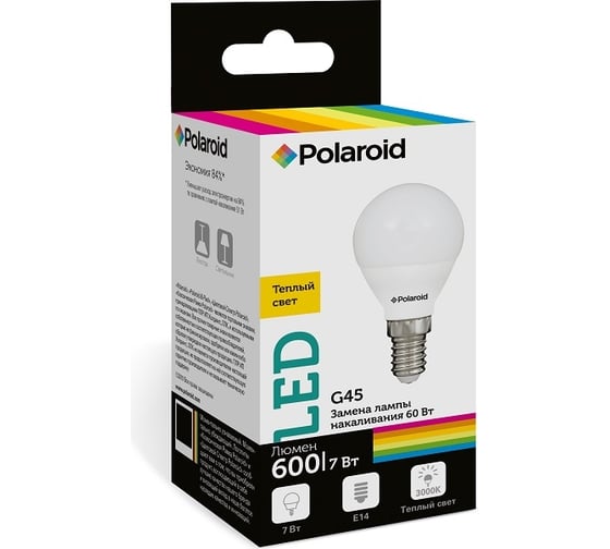 Светодиодная лампа Polaroid 220V G45 7W 3000K E14 600lm PL-G457143